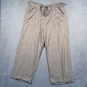 Zac & Rachel Linen Rayon‎ Blend Cropped Pants Women's Large Paperbag Waist Beige